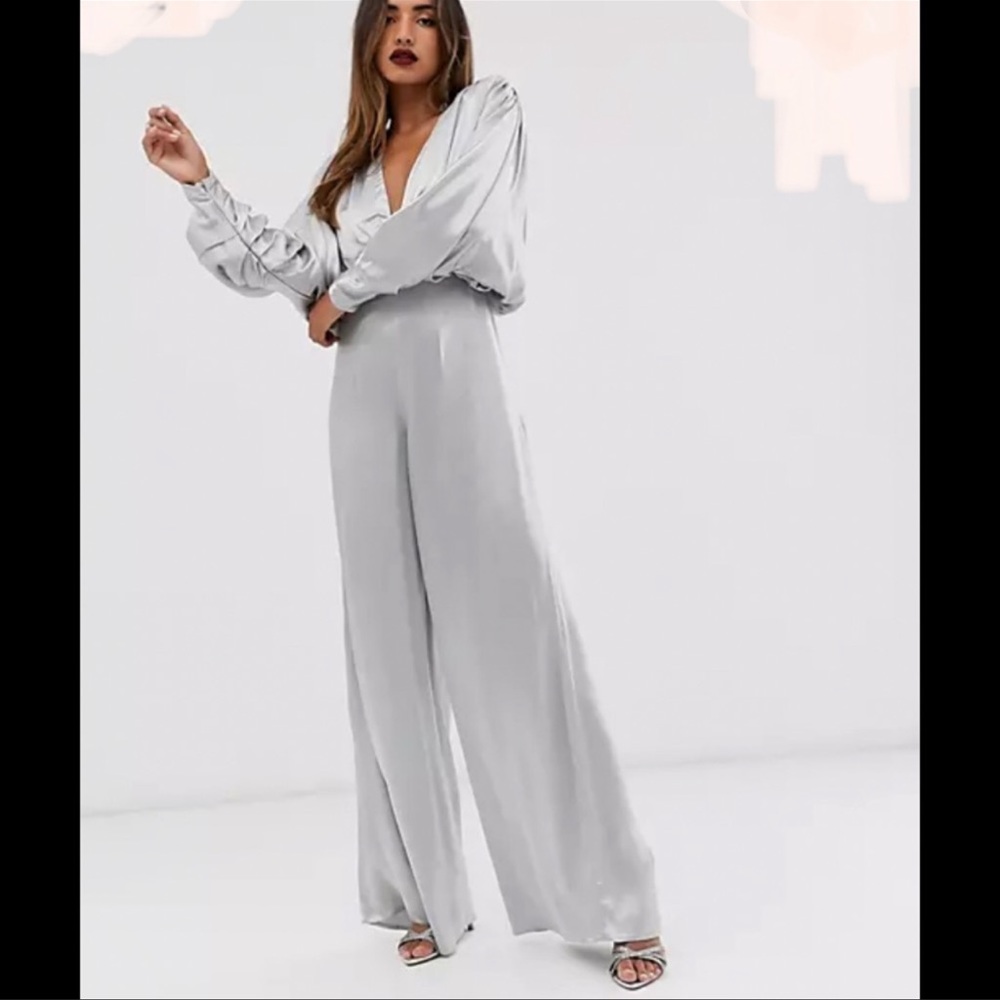 ASOS EDITION RUCHED BATWING SATIN JUMPSUIT NEW